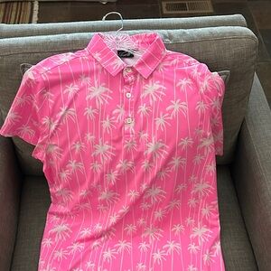 Sunday Swagger Pink Polo with White Palm Design size large